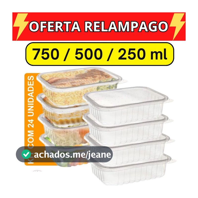 Kit 24 Unidades Pote Marmita para Freezer Microondas Fitness Comida Congelada Marmitex Organizador