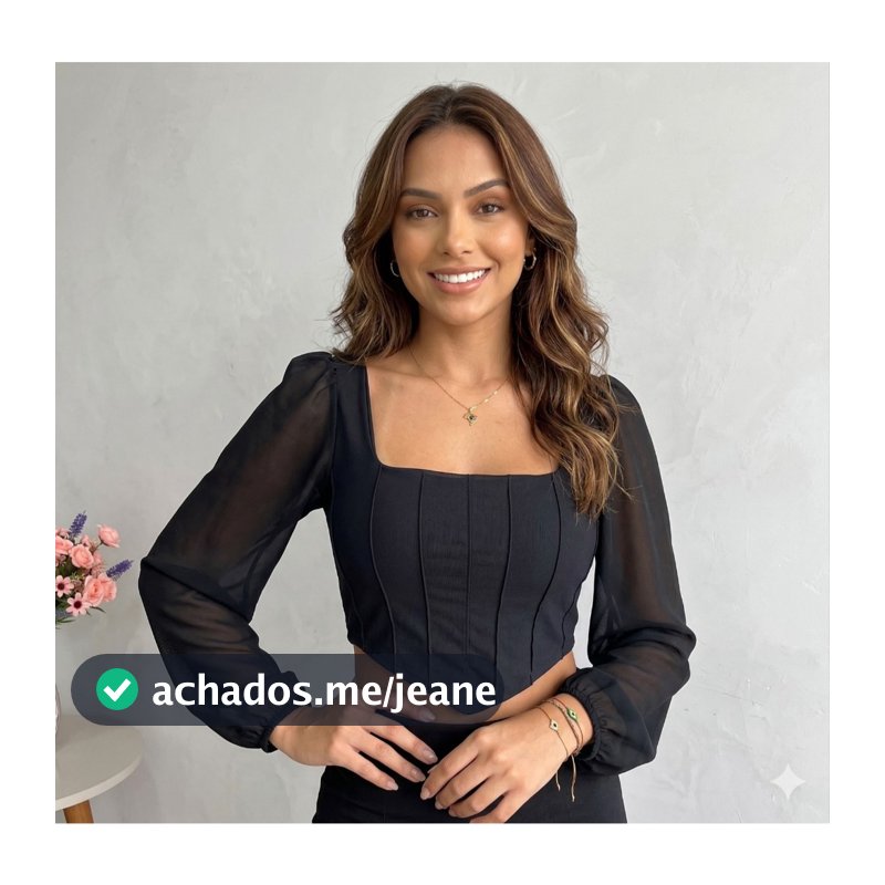 Cropped Manga Longa de Tule - Preto ou Branco