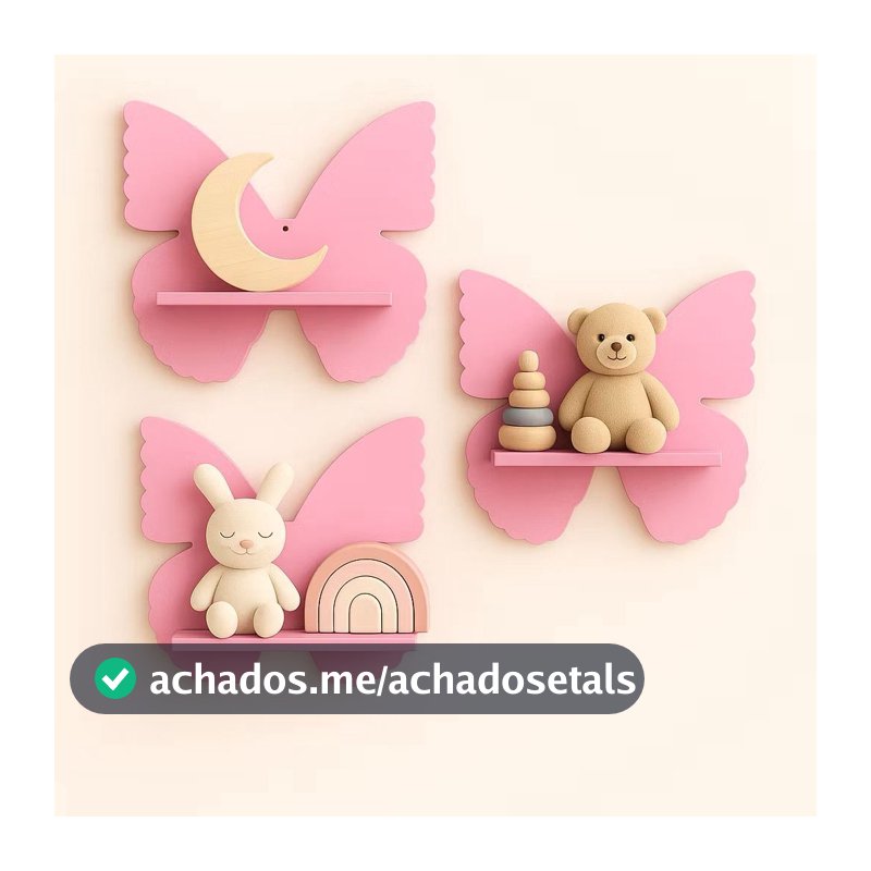 Kit 3 Nichos Prateleira Borboleta Para Bebê Infantil Quarto e Sala