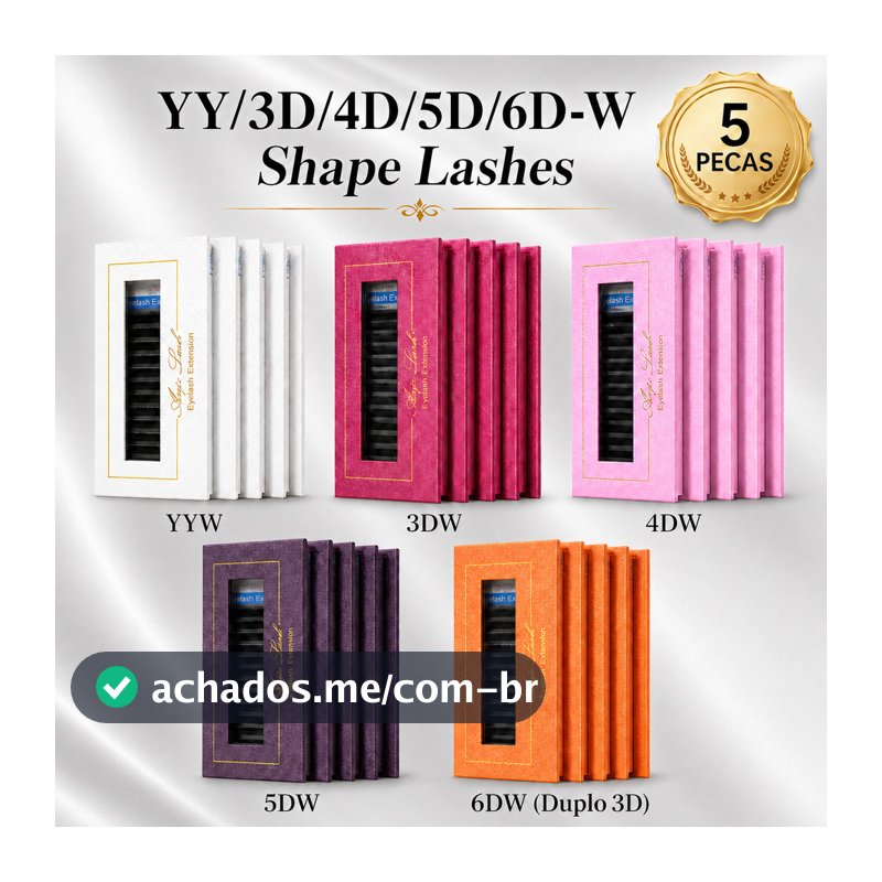 Kit 5 Caixas Cílios YY 3D 4D 5D 6D Volume Brasileiro 12 Linhas por Caixa