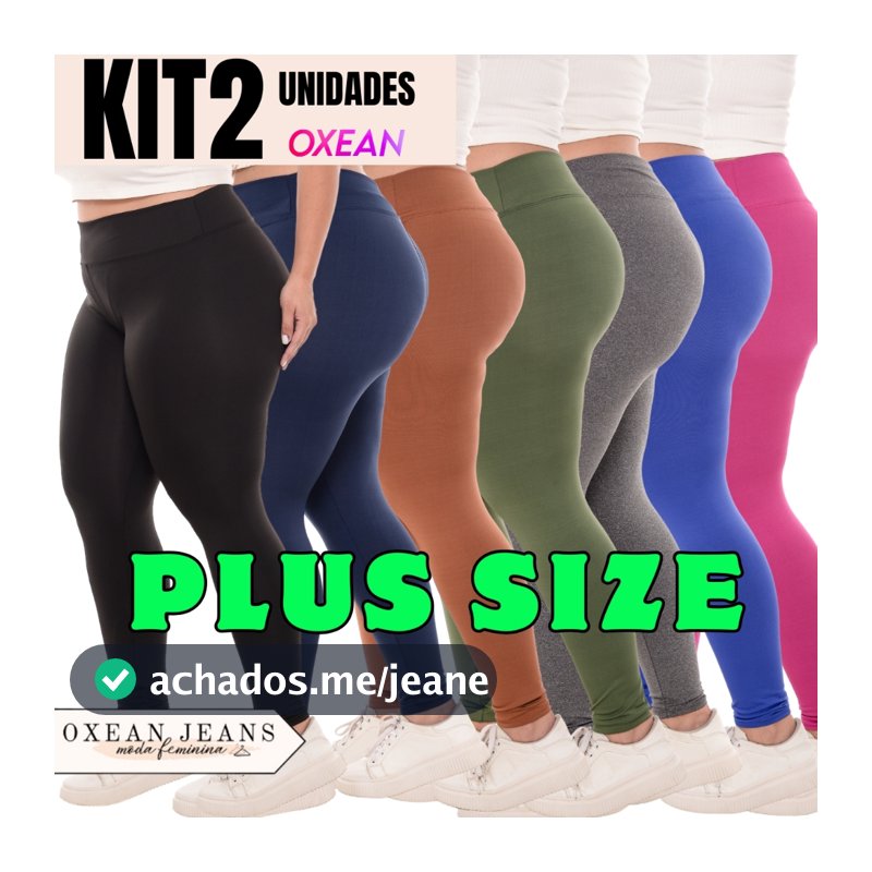 Kit 2 Calças Legging Plus Size Feminina Leg Suplex Zero Transparência Cintura Alta Levanta Bumbum