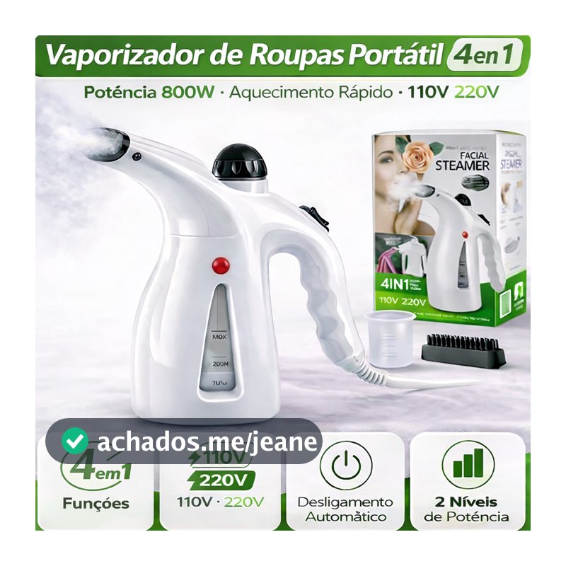 Vaporizador de Roupas Portátil 4 em 1 Vapor Rápido Branco Rosa 110V 220V Compacto Praticidade 800W