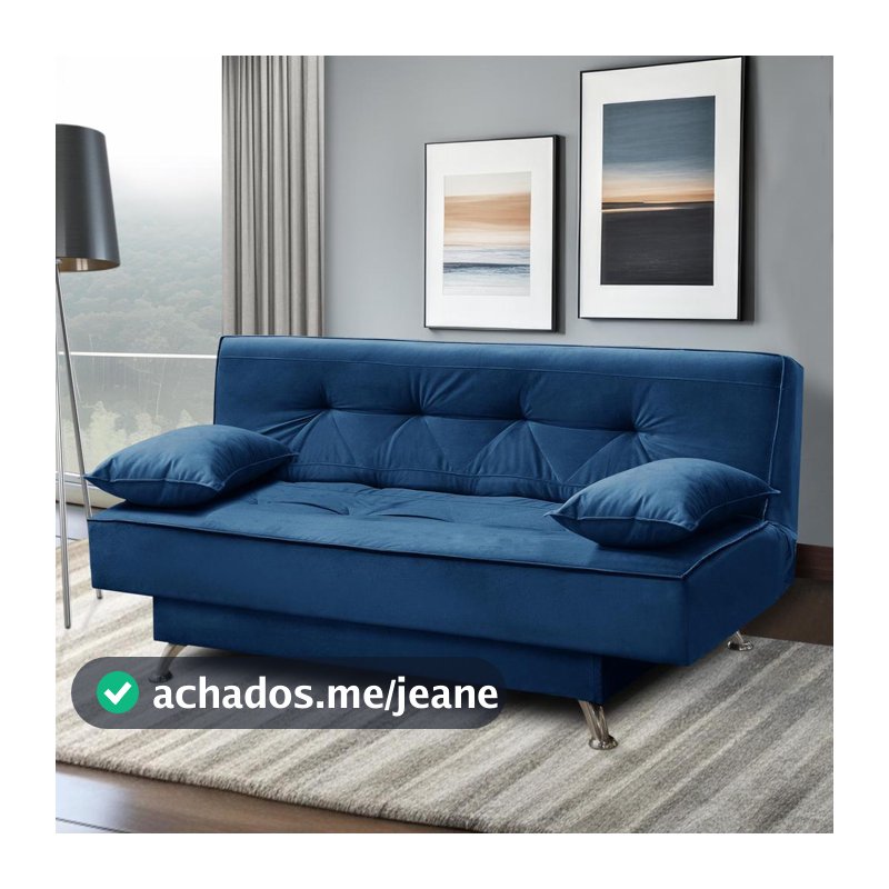 sofá cama 1,80m França Suede Azul Adonai Estofados