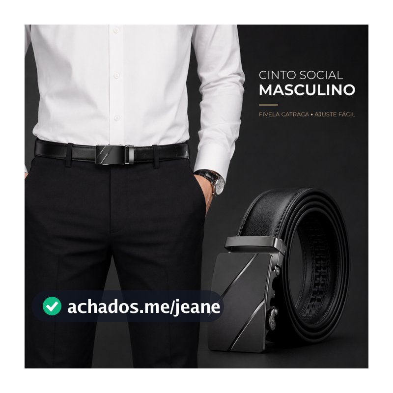 Cinto Masculino Social Preto em Couro Sintético Resistente com Fivela Catraca Moda Elegante
