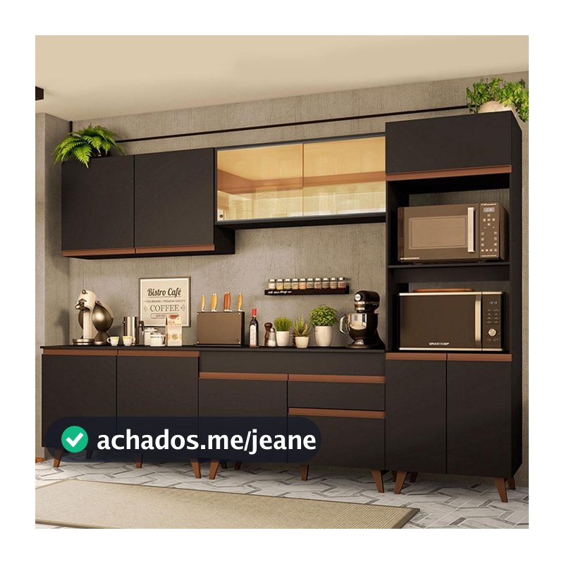 Cozinha Completa Madesa Reims 310001 com Armário e Balcão - Preto