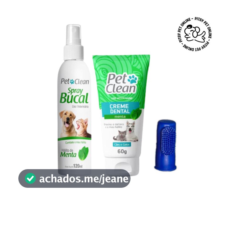 Kit Higiene Bucal - Creme Dental para cachorro + Spray Bucal para Cachorro + dedeira Pet clean