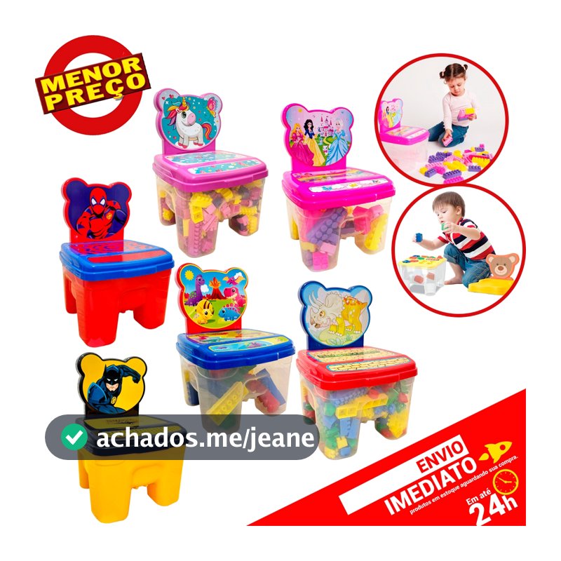 Cadeirinha Toy Infantil Blocos Montar Encaixe Educativa Didática Brinquedo Bebê 24 / 48 / 160 / 256pçs
