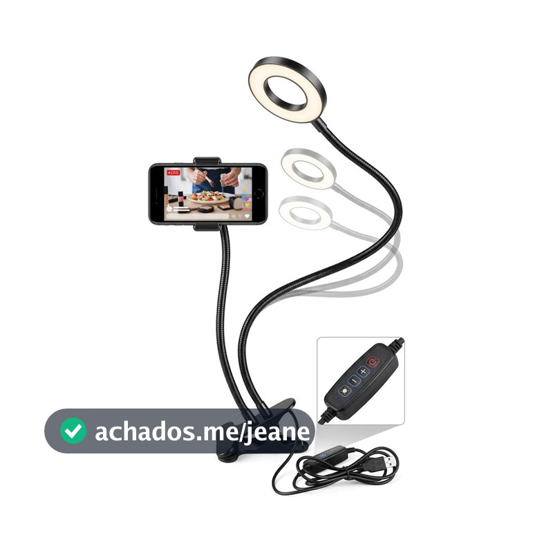 Iluminador ring light led mesa prendedor celular selfie