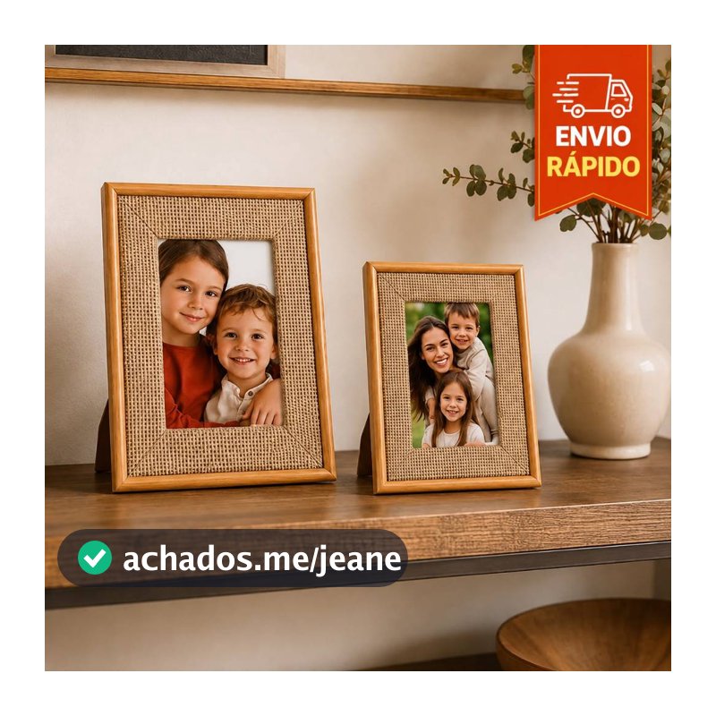 Porta Retrato 10x15 e 15x20 Moldura Tecido Trançado Decorativo com Efeito Palha Linho Porta Foto Quadro de Foto