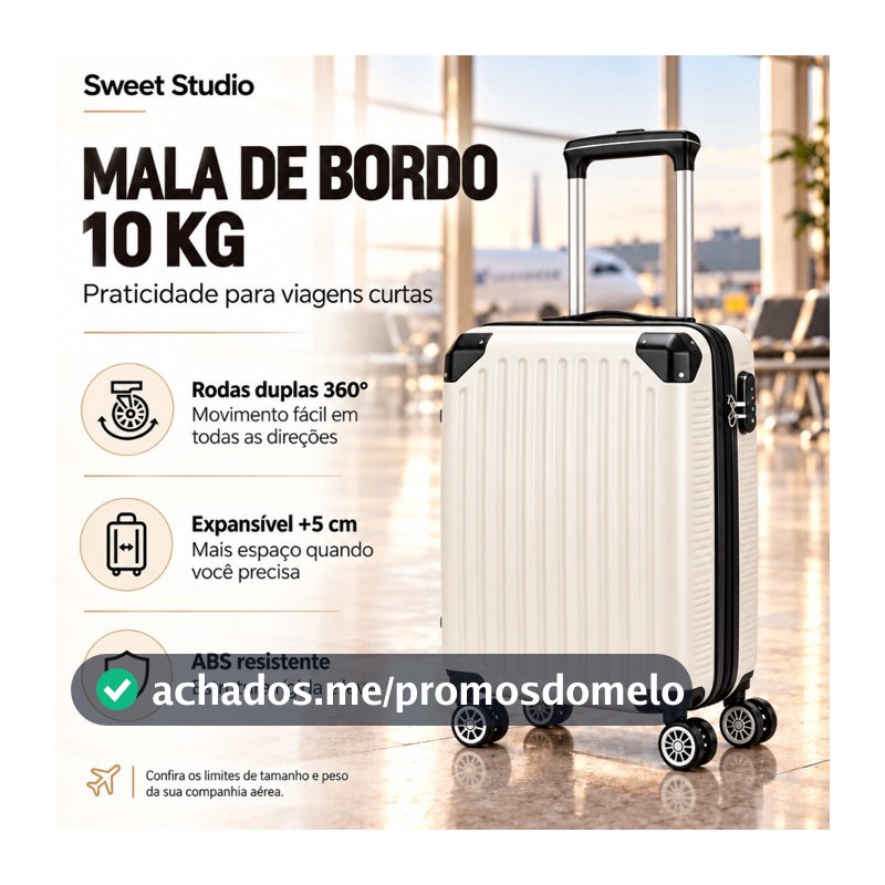 Mala De Viagem ABS Zíper Extensível Rodas 360 Removíveis Bordo Pequena Media 10KG 8KG 18KG