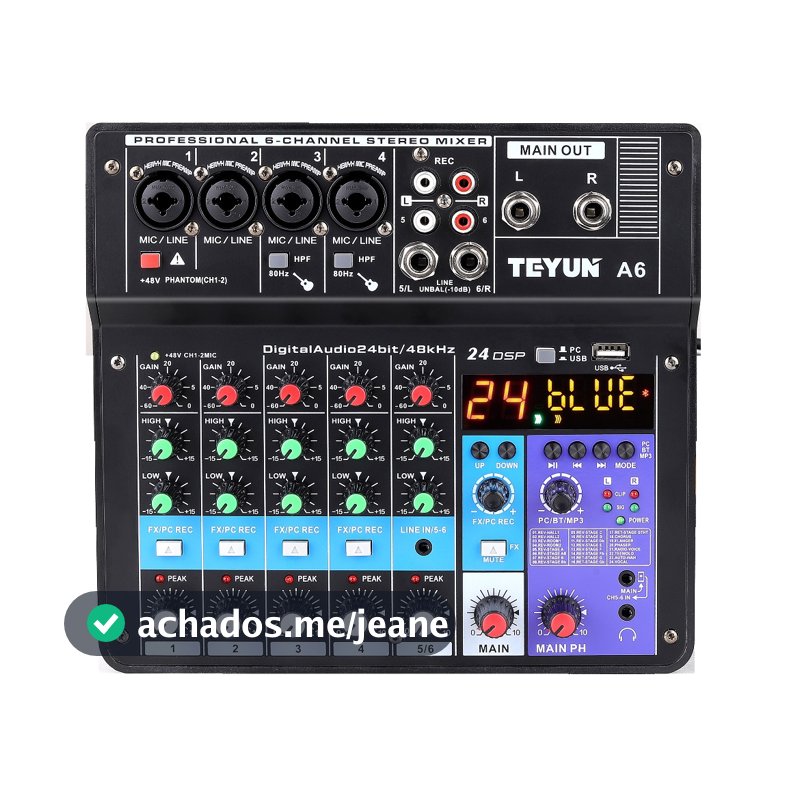 TEYUN Mesa De Som A6 6 Canais Com 24DSP Bluetooth Mixer De áudio Profissional 48V Phantom entrada USB para PC Bivolt