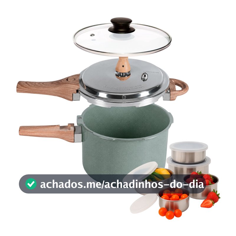 Panela de Pressão 2 em 1 Brinox 4,2L Ceramic Life Botanika Indução + Jogo de tigelas Inox 5 pçs