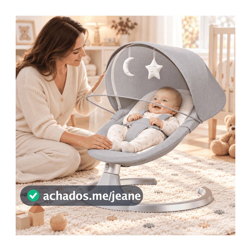 Cadeira Balanço Automática para Bebê com Música Mosquiteiro Controle Remoto 0-12 Meses