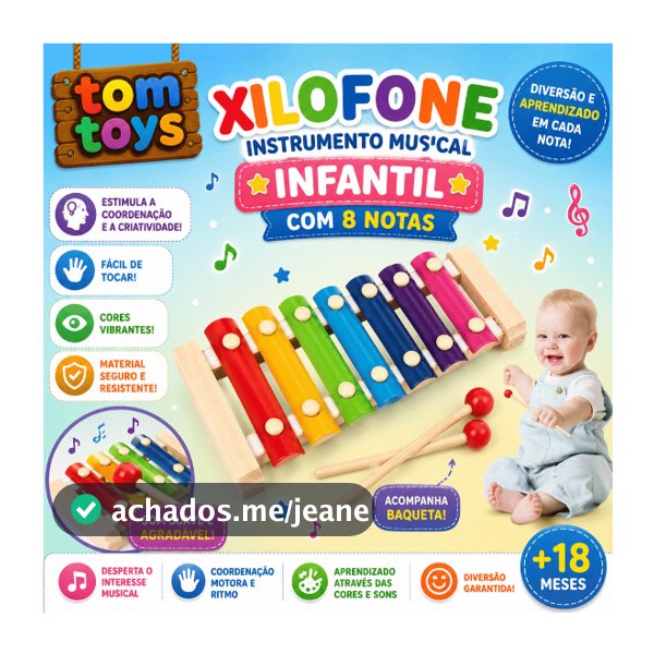 Xilofone Instrumento Musical Infantil Com 8 Notas