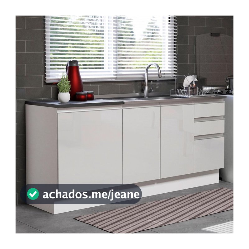 Kit com 2 Balcões de Cozinha Madesa Acordes 100% MDF (Sem Tampo e Pia) Frentes Branco Brilho