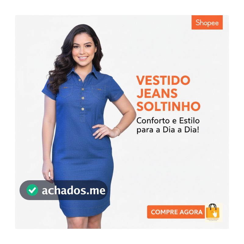 Vestido no jeans leve, feminino soltinho, vestido estilo chemise na moda soltinha no jeans