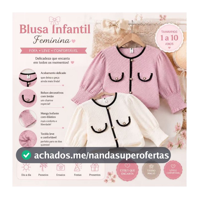 Cardigan Infantil Feminino Menina 2 a 10 Anos Rosa Branco Com Botões Pérola Estilo Princesa Moda Coreana Elegante Chique