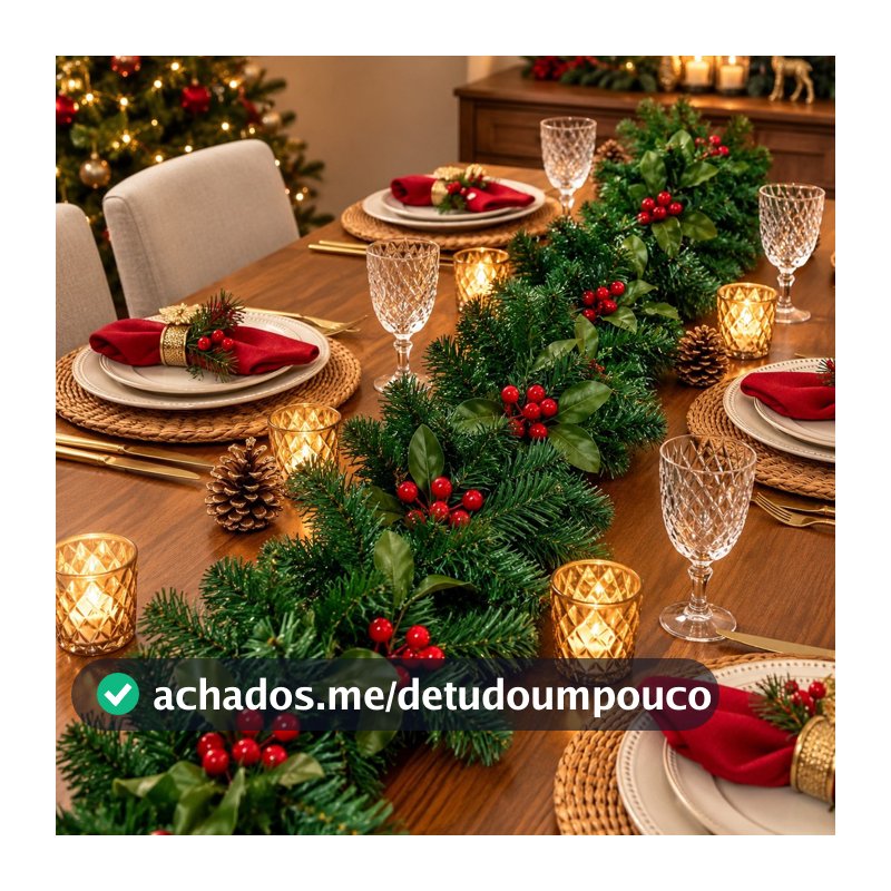 Kit Decoração de Natal Festão Aramado Flexível 2,70m com Cordão Arranjo De Mesa
