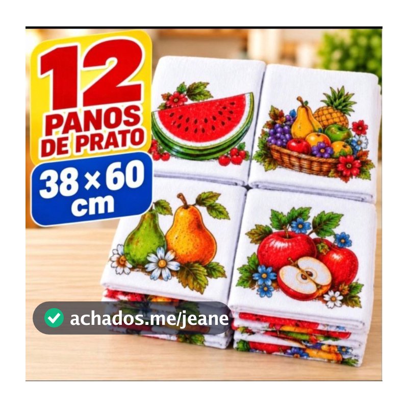 Kit 12 Panos De Prato 38x60cm 100% Algodão Estampas Sortidas Para Cozinha