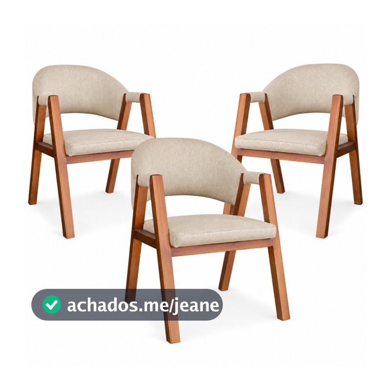 Kit 3 Cadeiras Madrid Para Sala de Jantar Madeira Maciça Luxo Linho e Courissimo