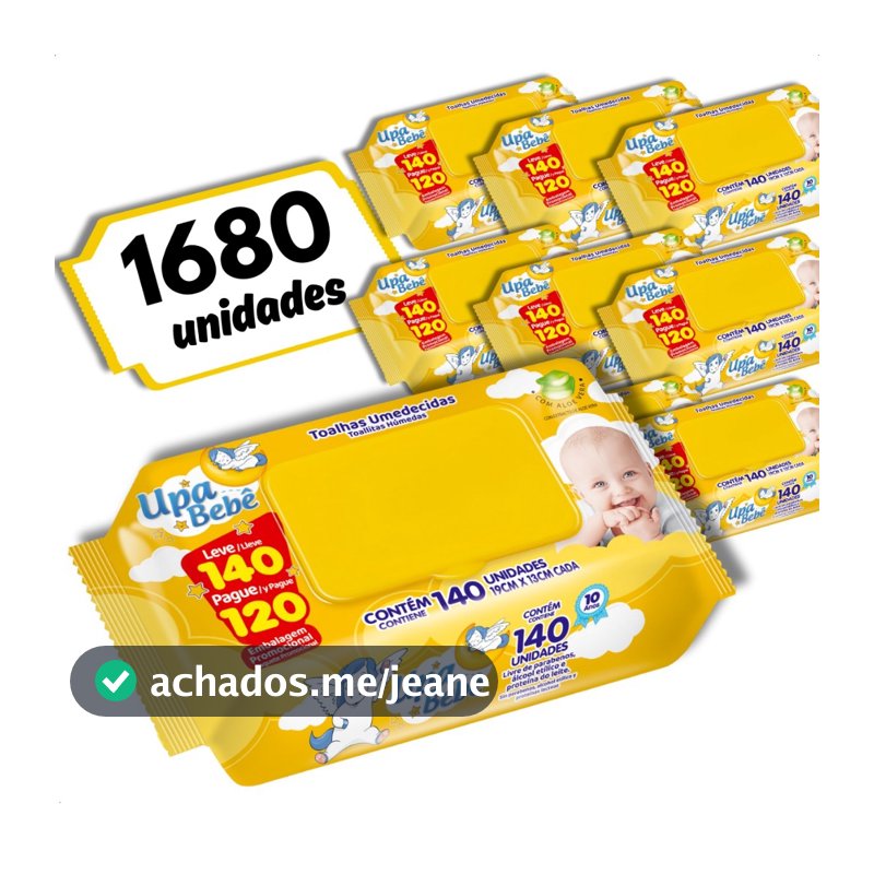 Kit 12 Toalhas Umedecidas Upa Bebê Flip Top 140un (1680)