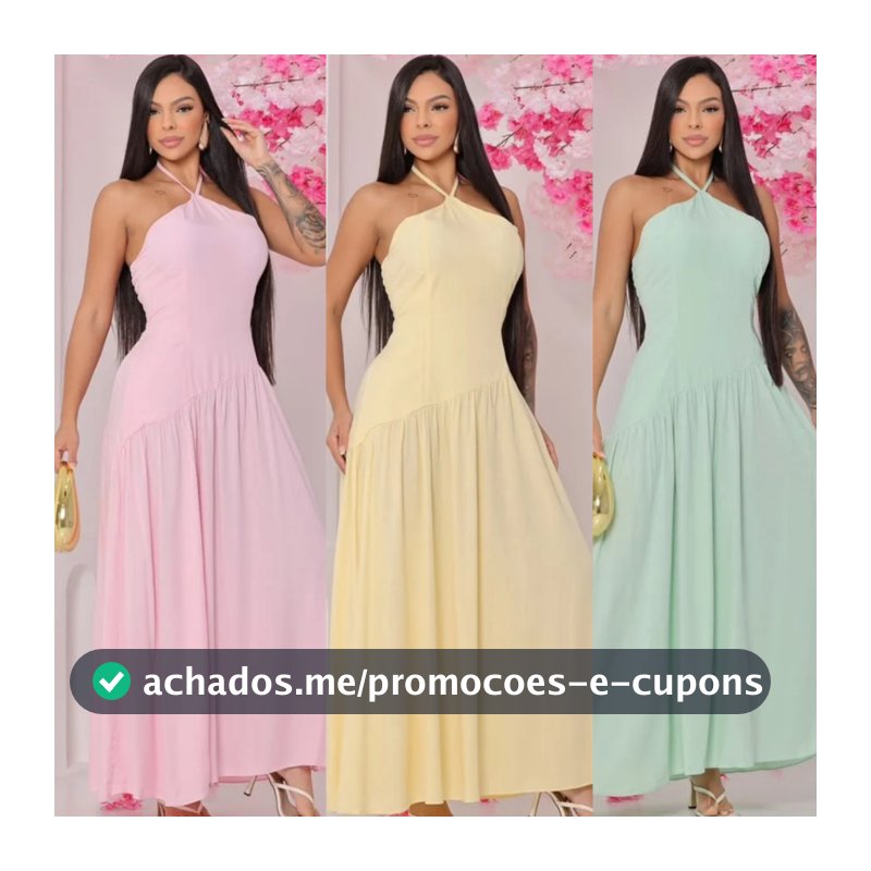 Vestido Longo Feminino Poa Decote Amarracao Costas Lastex Soltinho Elegante Ajustavel Solto Festa