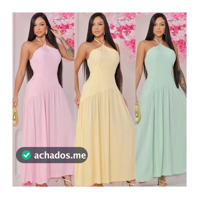 Vestido Longo Feminino Poa Decote Amarracao Costas Lastex Soltinho Elegante Ajustavel Solto Festa