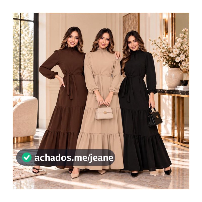 Vestido Feminino Manga Longa Gola Alta Tecido Duna Premium Moda Cristã Evangélica Elegante P ao GG
