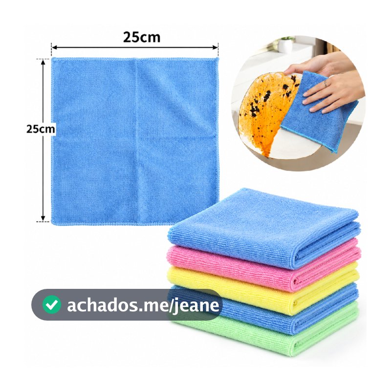 Kit 10 Panos de Microfibra 25x25cm Alta Absorção Limpeza Multiuso Casa Cozinha Pia