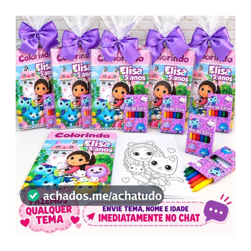 Kit Colorir Infantil Personalizado com Nome e Idade Giz de Cera Lembrancinha Aniversário Festa