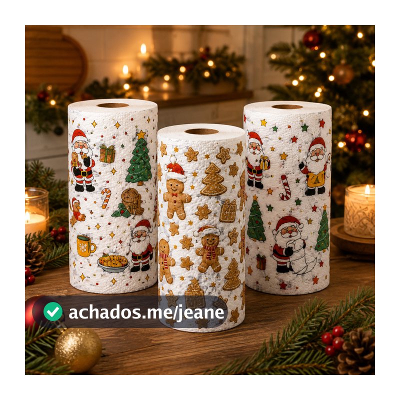Kit 3 Papel Toalha Estampado Natalino Luxuoso Folha Tripla 40 Folhas Cada Rolo