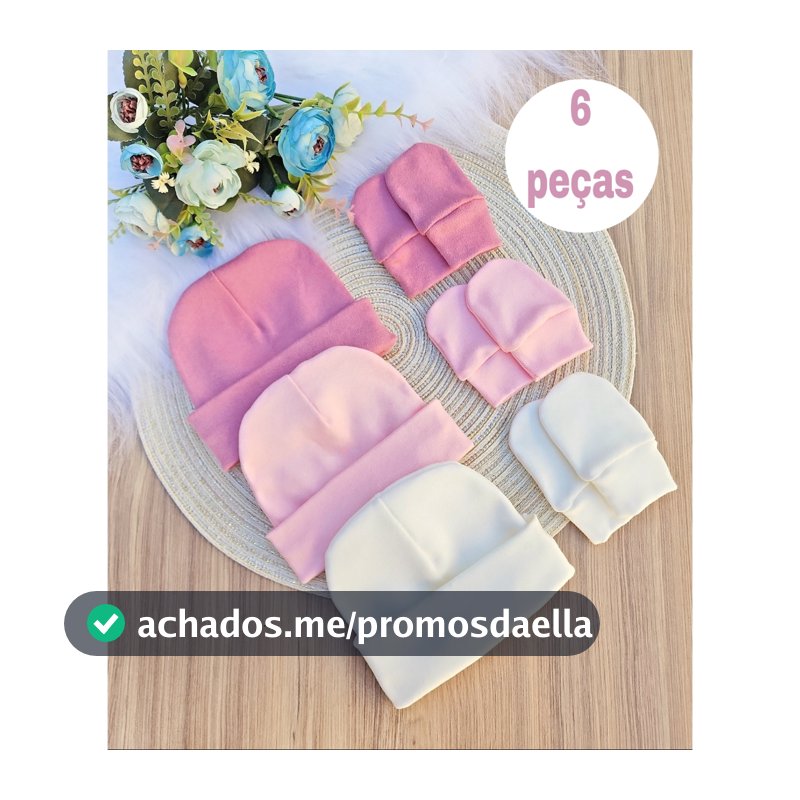 Kit 3 Touca e 3 Luva Para Bebê Recém Nascido 100% Algodão Antialérgico Maternidade