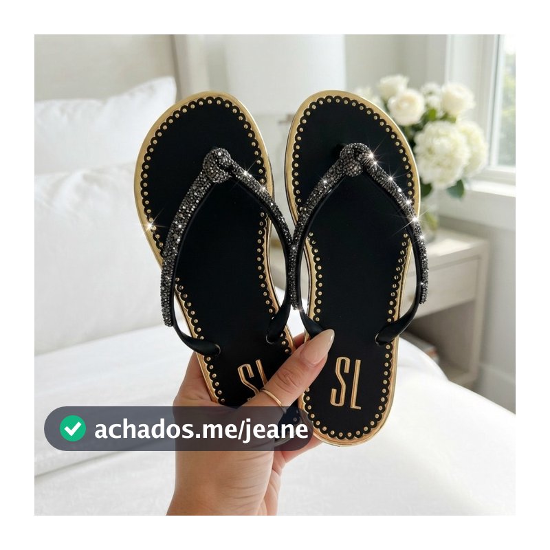 Rasteirinha Feminina Sandália Rasteira Strass Pedraria Chinelo Dedo Metalizado Elegante Luxo