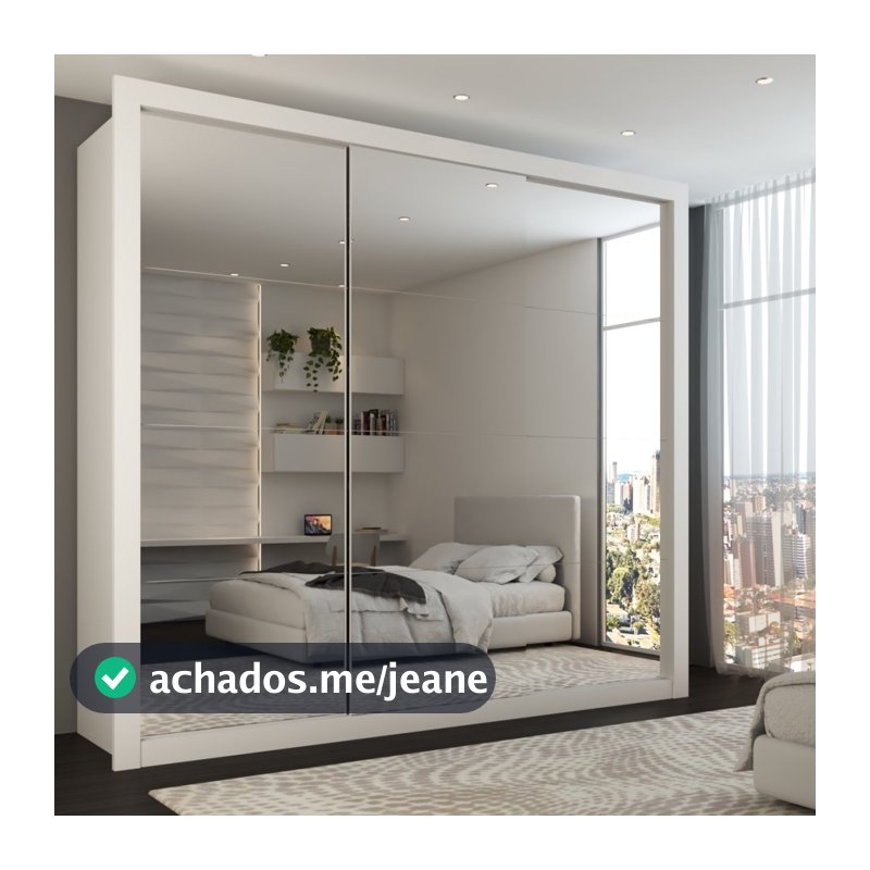 Guarda-Roupa Casal Luiza 3 Portas de Correr 4 Gavetas Espelhado Branco - Pm