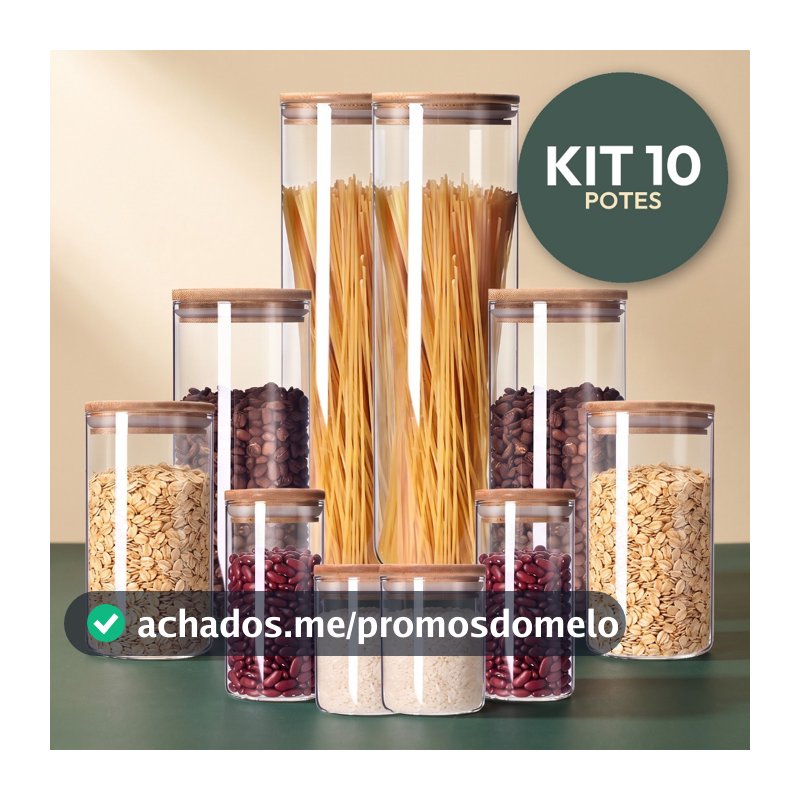 Kit Potes de Vidro Herméticos Tampa Bambu para Mantimentos Grãos Café Resistente e Organiza Cozinha Zelvi