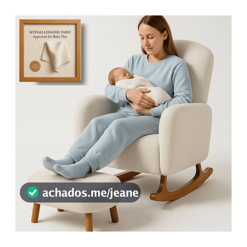 Poltrona de Amamentação Orgânica - Poltrona Balanço Decorativa Boucle Com Puff Para Descanso De Pés
