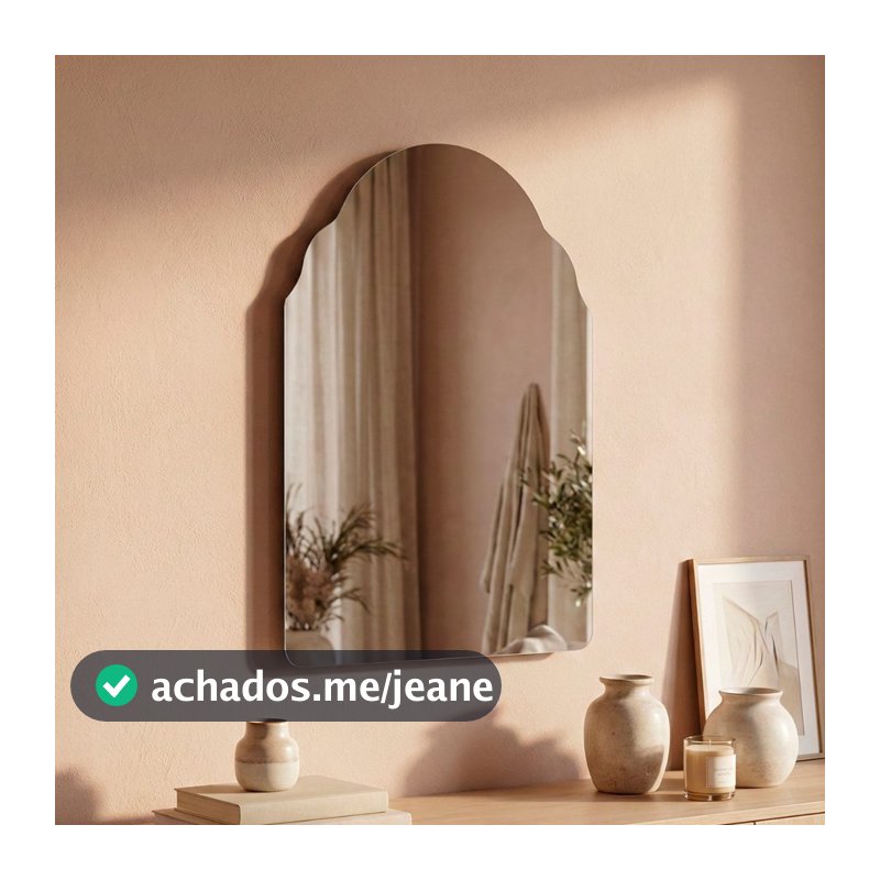 Espelho Orgânico Marrocos 110x60cm com Borda em Couro e Fixação Metálica para Sala Banheiro