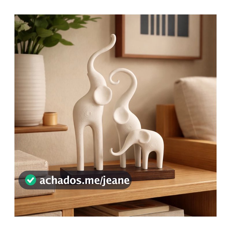 Escultura Familia Elefantes Decorativa Minimalista para Sala Casa Escritório Enfeite Moderno de Mesa