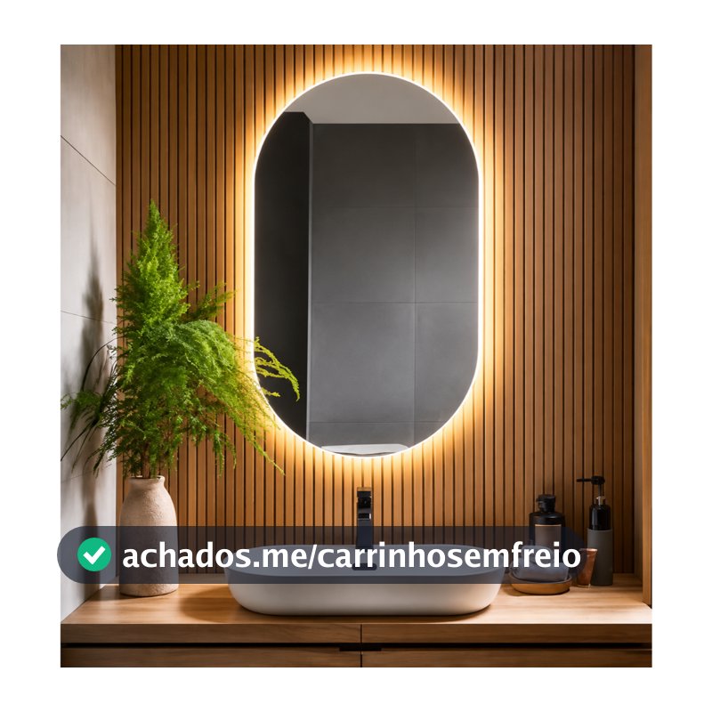 Espelho Oval LED Iluminado Luz Quente e Fria Banheiro Lavabo Penteadeira Quarto Sala Decorativo de Parede 40x50 80x50