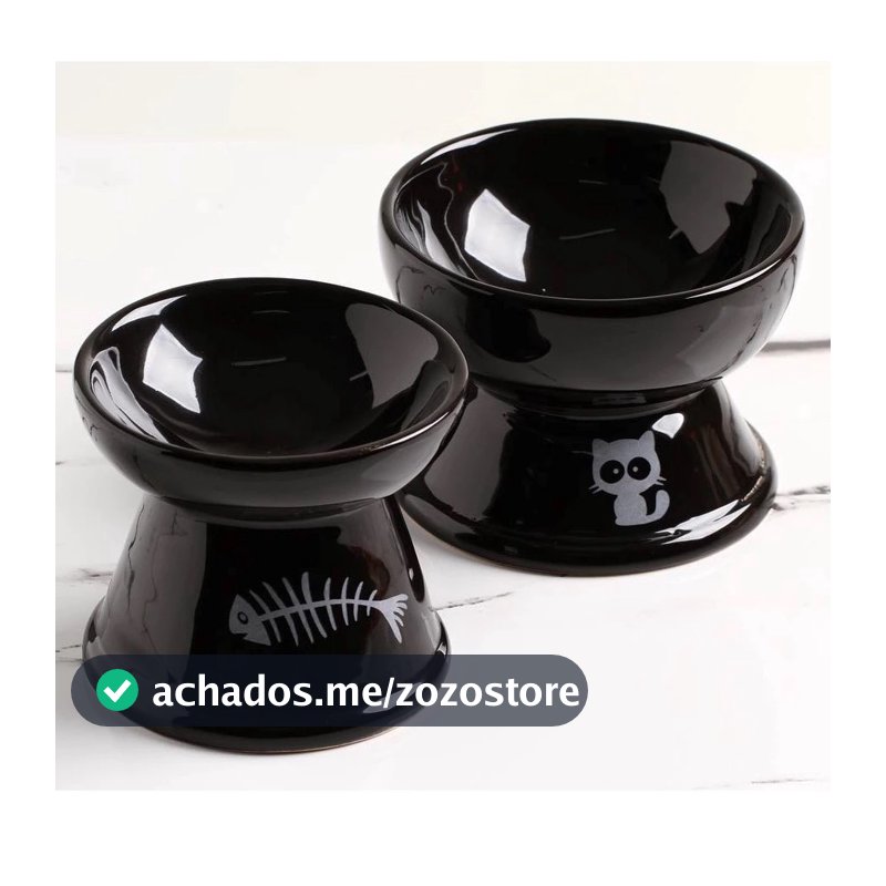 Kit 2 Comedouro Cerâmica Elevado Gatos em Luxo Comedouro Bebedouro Cerâmica Higiênico Pet Cachorros