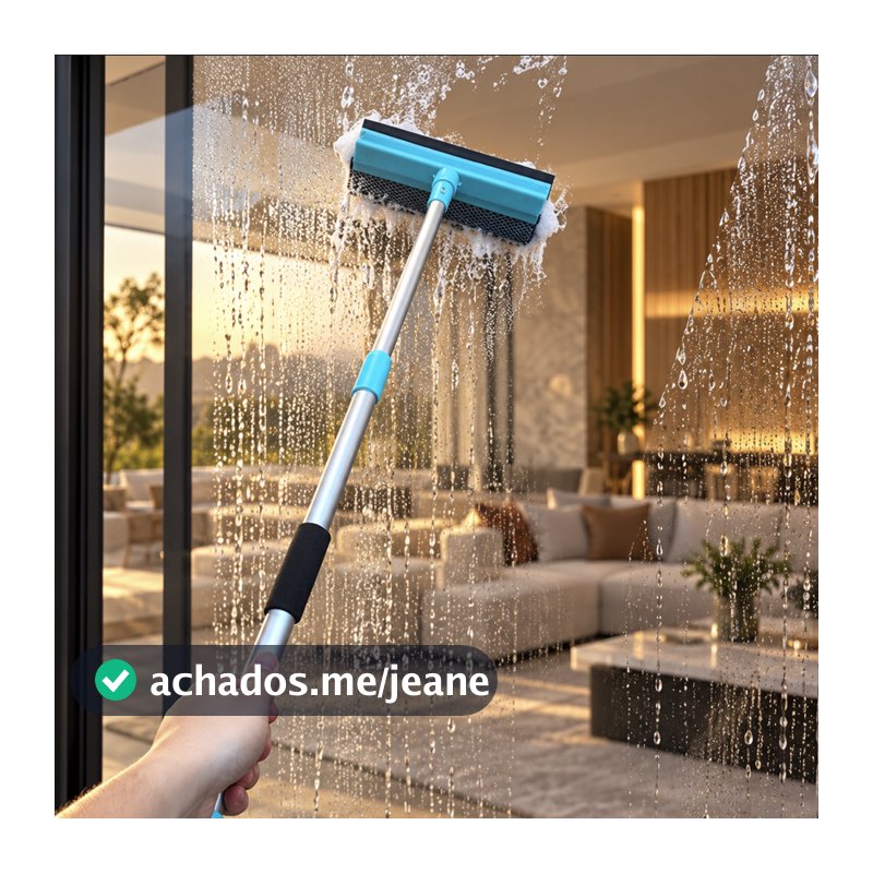 Rodo Limpa Vidro 2 em 1 com Espuma e Silicone Cabo Telescópico para Janela Box