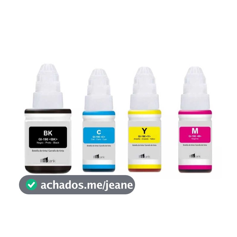 KIT 4 REFIL TINTA  CANON GI-190 G3110/G2010/G3100/G1100/G3111/G3102/G4100/G4102/G4110/G4111