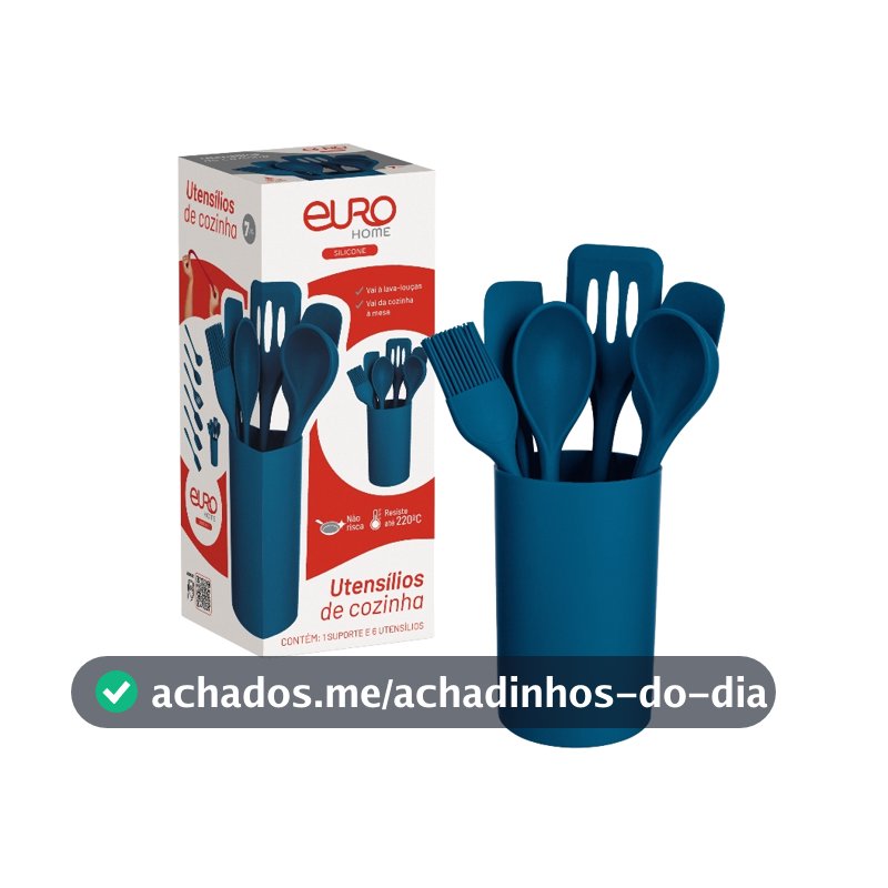 Kit 7 Utensílios de Cozinha em Silicone Azul para Cozinhar, Servir e Preparar Alimentos