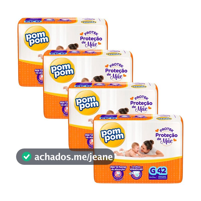 Kit 4 Fraldas Pom Pom Derma Protek Mega G com 42un cada