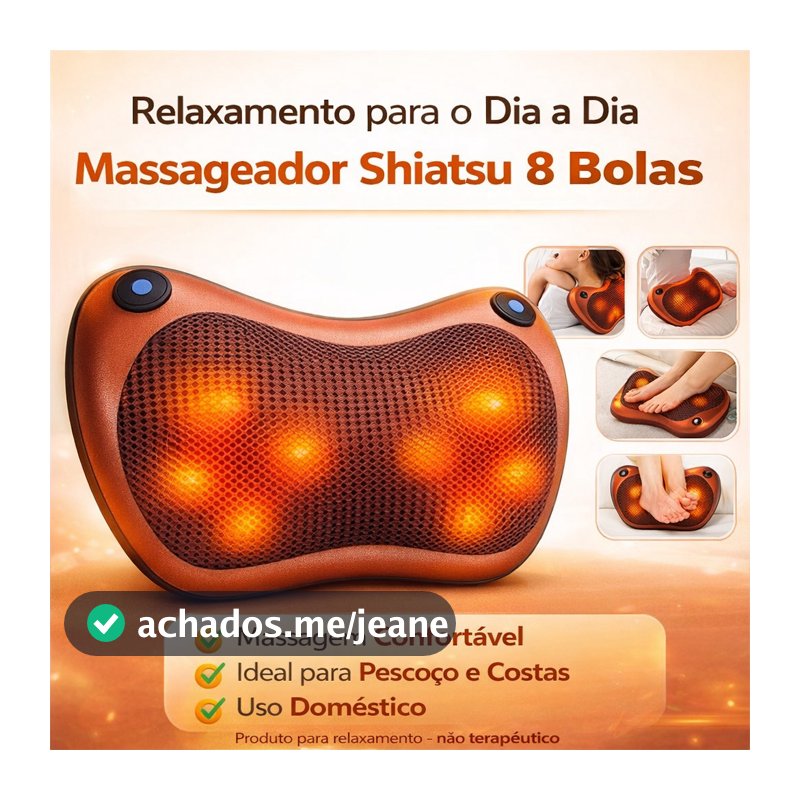 Massageador Shiatsu 8 Bolas para Pescoço, Lombar e Pés