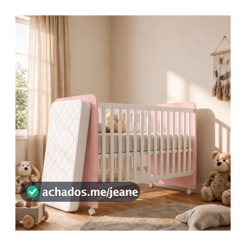 Berço Americano Rosa Colchão Incluso Rodízios Haste Mosquiteiro 110x60 cm Berço Infantil Bebê Menina