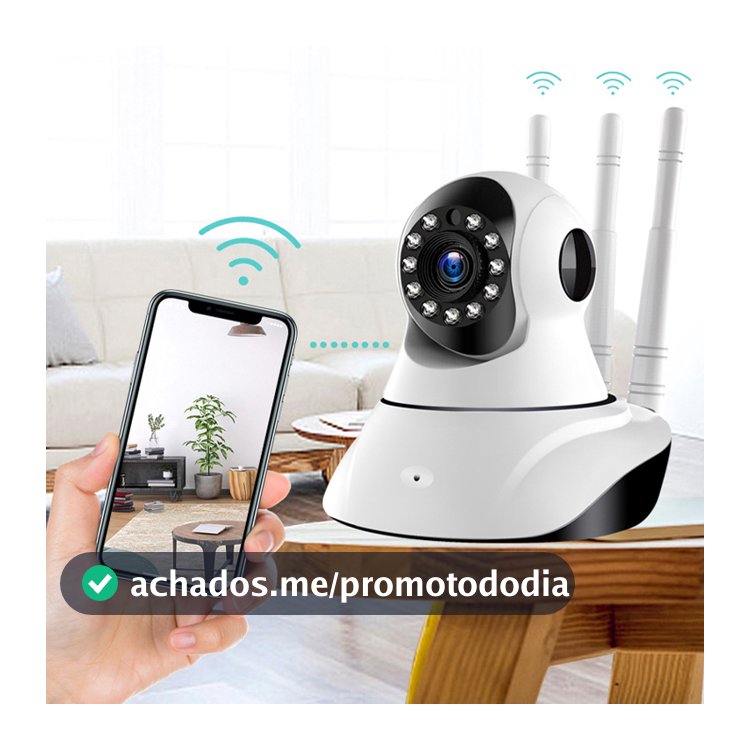 câmera iP robô 3 antenas wifi visão noturna full HD 360º microfone áudio babá eletrônica robozinho sem fio