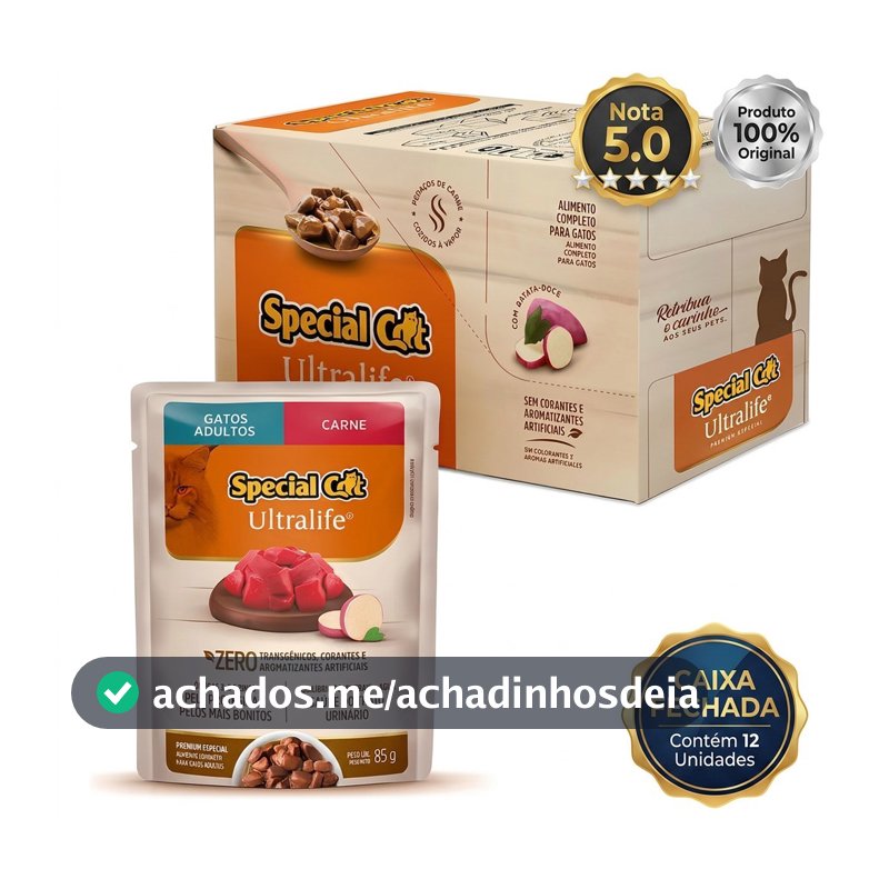 Sache Special Cat Ultralife Gatos Adultos e Filhotes Kit 12 ou 24 Und. 85g Carne Frango Peixe Salmão
