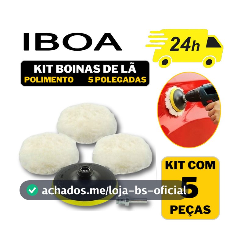 Kit 3 Boina De Lã Polimento Automotivo Suporte Com Velcro Para Politriz Parafusadeira E Furadeira 125MM