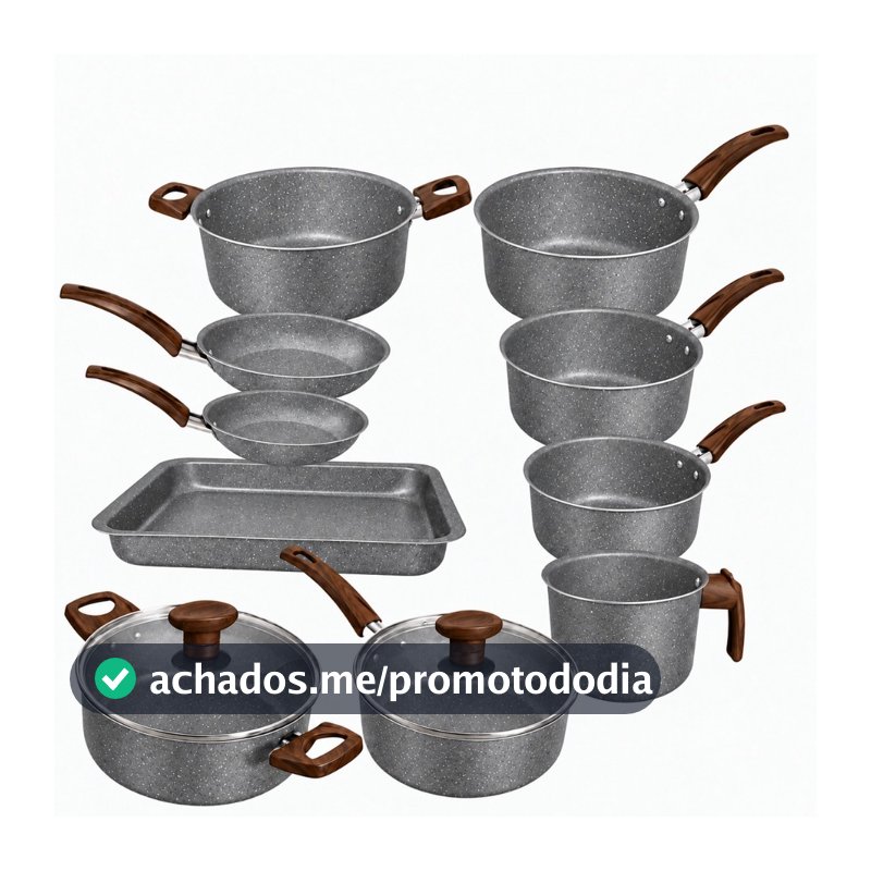 Jogo Conjunto de Panelas 10 Peças Grafite Frigideira Assadeira Fervedor Tampa de vidro